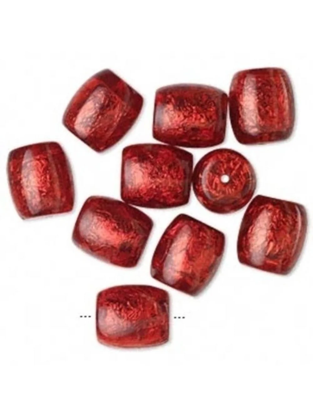 2 Deep Rich Red Silver Foil 23x20mm Barrel Focal Beads